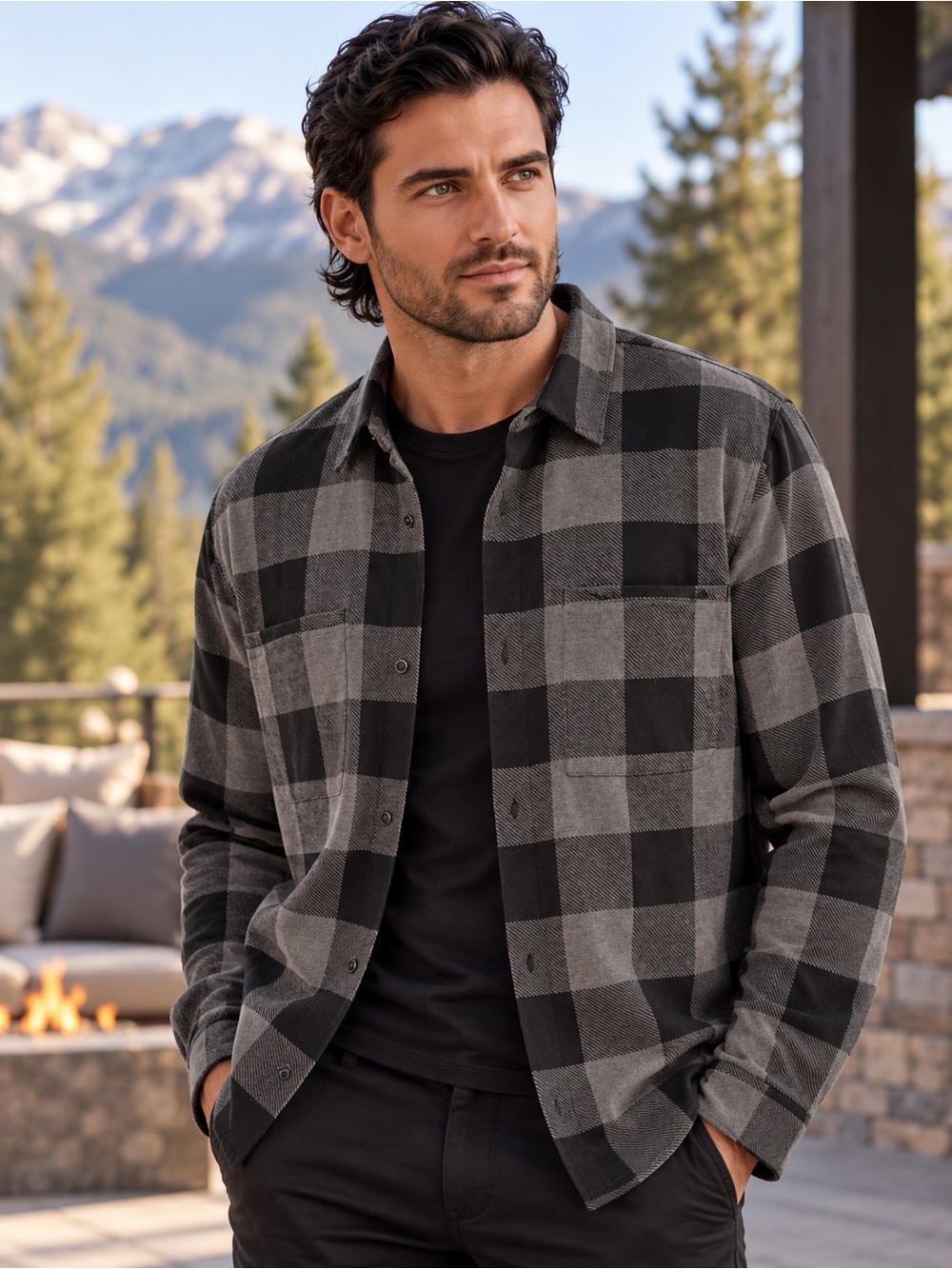 Lululemon Soft Knit Overshirt Men’s XXL Black Gray Plaid Flannel Shirt